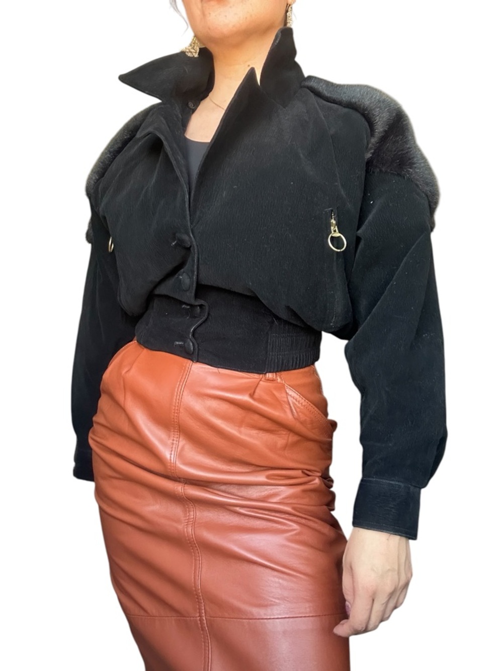 Faux Suede Cropped Jacket w/ Removable Faux Fur Collar | Luxe Statement- Small - Picture 2 of 12